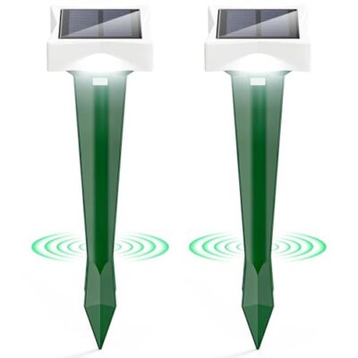 Anti Taupe Solaire avec LED et 3 Modes, 2/4 pièce Piege A Taupe pour Jardin, Large portée et Protection Contre l'eau Repulsifs Ultrasons pour Taupes, Rats, Serpents (2, Vert)