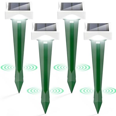 Anti Taupe Solaire avec LED et 3 Modes, 2/4 pièce Piege A Taupe pour Jardin, Large portée et Protection Contre l'eau Repulsifs Ultrasons pour Taupes, Rats, Serpents (4, Vert)