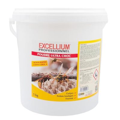 Poudre Insecticide Anti Guêpes Frelons Asiatiques Fourmis Fourmilières EXCELLIUM PROFESSIONNEL - Seau 5 kg - Traitement Nids - Pour Toitures Combles Plinthes - Action Longue Rémanence